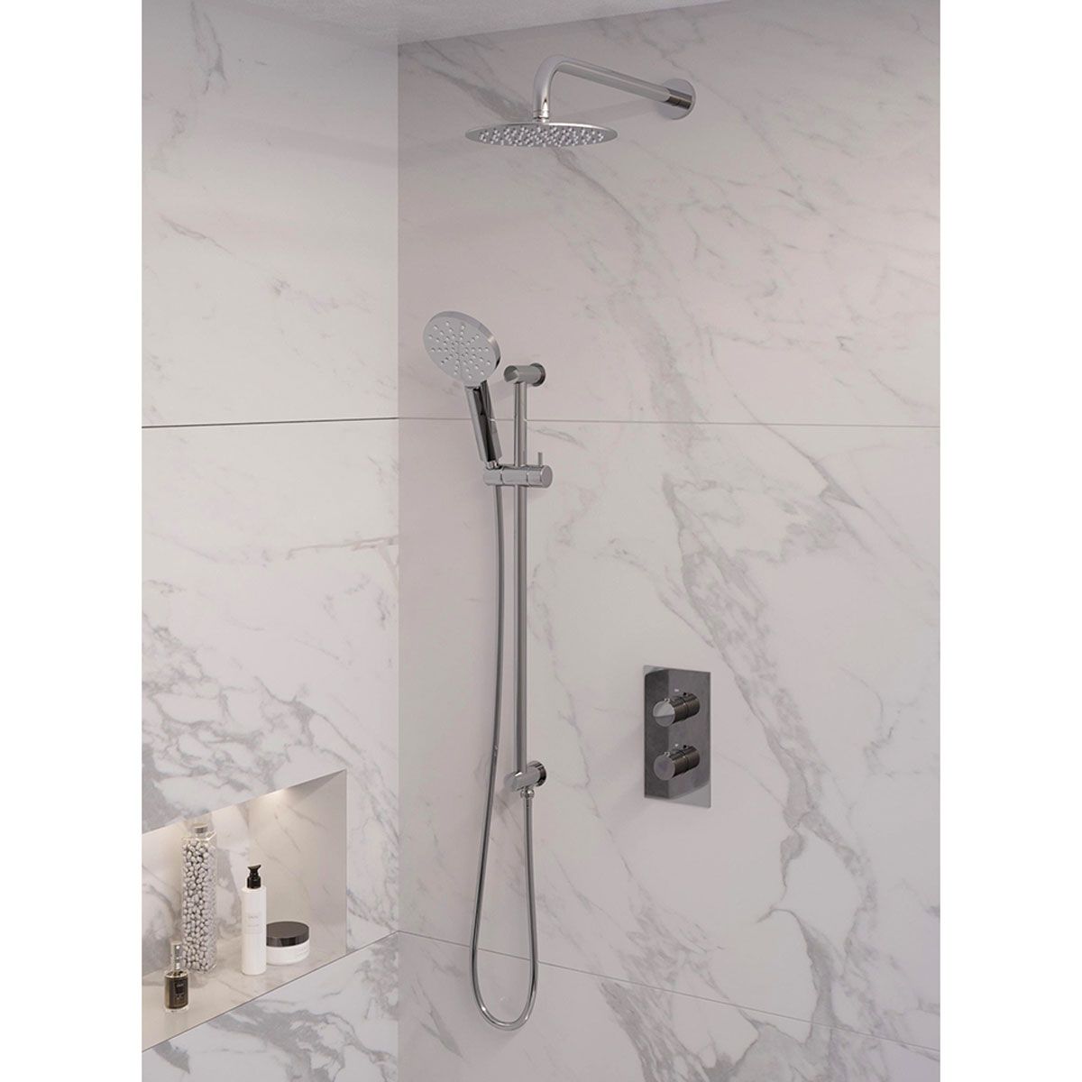 Brauer Regendoucheset 45 Inbouw Muur Chroom Edition 20cm Rond Glans Chroom 2 Greeps 3-weg met Thermostaatkraan Glijstang en Handdouche