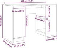 vidaXL Bureau 120x42x76 cm Spaanplaat Wit
