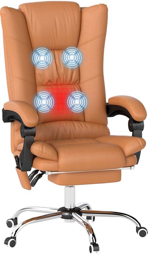 Vinsetto Massage Office Chair Kunstleder, Metall 64L x 70B x 110-118H cm Braun