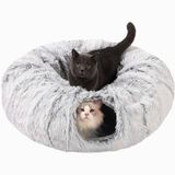 Kattentunnel met centrale mat, speeltuinspeelgoed met grote buis, zacht pluche materiaal, volle maanvorm voor kitten, kat, puppy, konijn, fret (grijs)