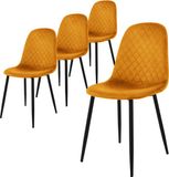 ML-design Eetkamerstoel set van 4, mosterdgeel, fluweel