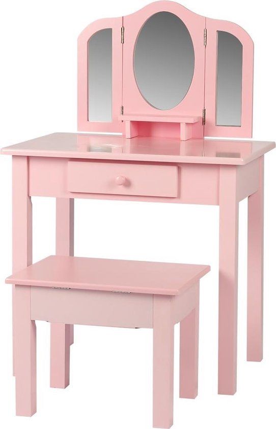 VDD Kaptafel visagie make up meisje kinderkamer roze - met spiegels en krukje