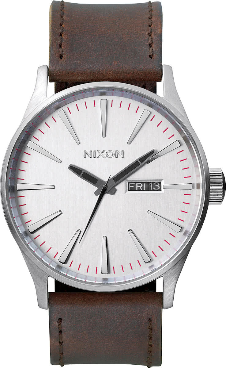 Nixon The Sentry Leather Silver/Brown A1051113 - Horloge