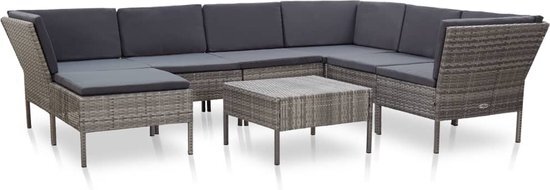 The Living Store Loungeset Modulair Grijs - 8-Delig - PE-Rattan - Stalen Frame