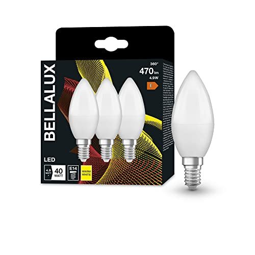 Bellalux LED-lamp, E14-basis matte optiek ,Warm wit (2700K), 470 Lumen, substituut voor 40W-verlichtingsmiddel niet-dimbaar, 3-Pak