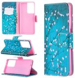 Merkloos Samsung Galaxy S21 Ultra 5G Gekleurde Tekening Patroon Horizontale Flip Leren Case met Houder & Kaartsleuven & Portemonnee (Pruimenbloesem)