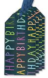 Glick Luxe cadeaulabels, pak van 4 marineblauwe Happy Birthday Gift Tags, Navy Gift Tags x 4, Multipack, Blauw/Veelkleurig