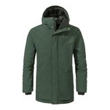 Schöffel Parka met capuchon voor heren, groen, met rits, met stretch