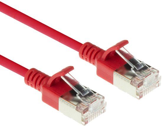 ACT Rode 5 meter LSZH U/FTP CAT6A datacenter slimline patchkabel snagless met RJ45 connectoren