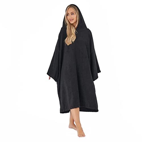 Brentfords Handdoek Poncho Volwassen Hooded Groot Bad Zwemmen Surf Strand Absorberende Microfiber Veranderende Droge Gewaad voor Mannen Jongens Sneldrogend, Zwart