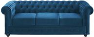 Vente-unique Driezitsbank en 2 fauteuils CHESTERFIELD - velours - groenblauw