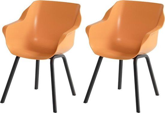 Hartman Sophie Armchair Garden Chair with Armrest - Orange - Set of 2 - Black Base