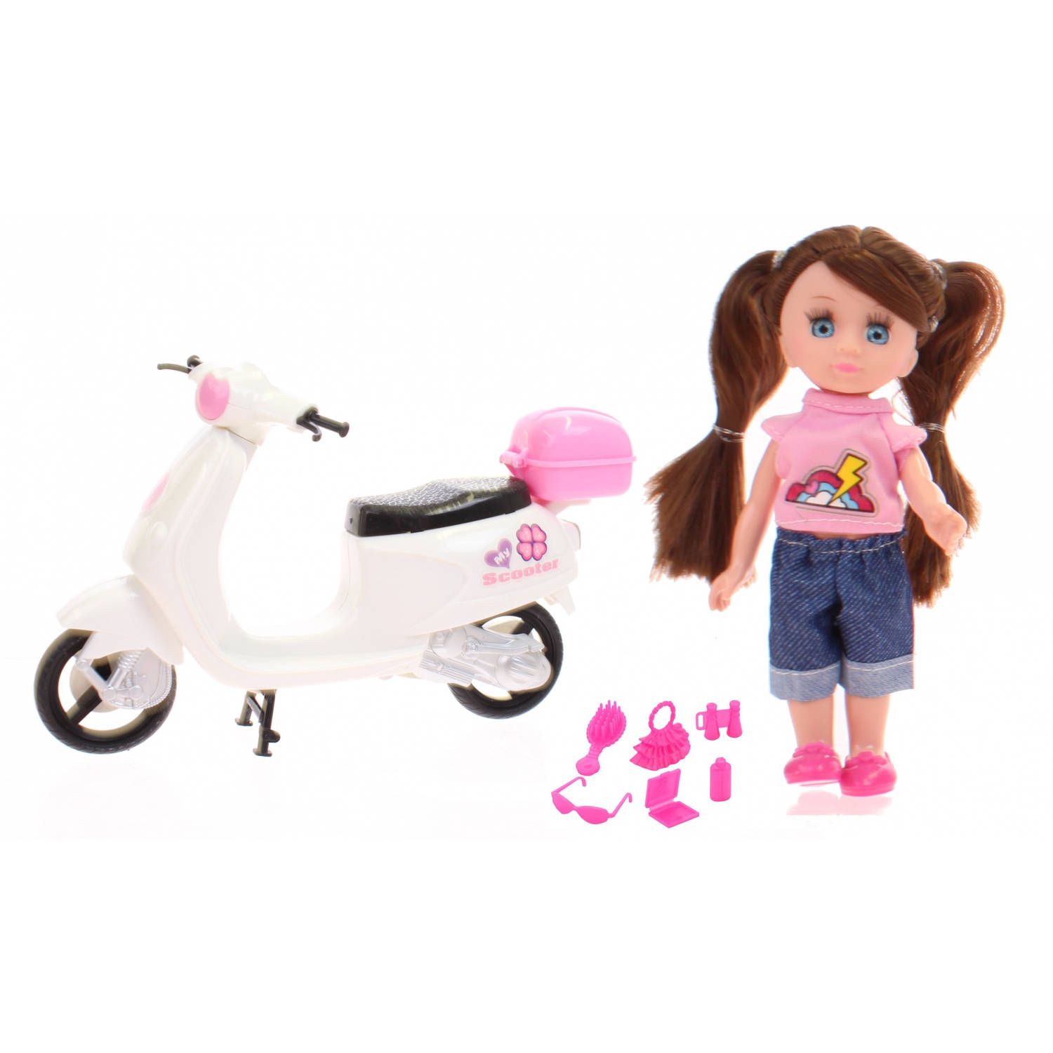 Johntoy Pop Lily Dolls - Scooter 15 Cm Wit/roze - Meisjes
