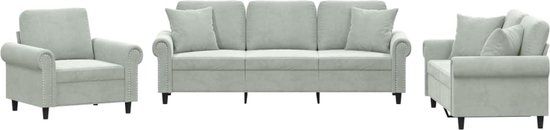 vidaXL 3-delige Loungeset met Kussens Fluweel Lichtgrijs