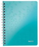 Leitz A5 Notitieboek Met PP Kaft, Ijsblauw, Spiraalgebonden, 80 Vellen, Gelinieerd, Ivoorkleurige Vellen Van 90 Gsm, WOW