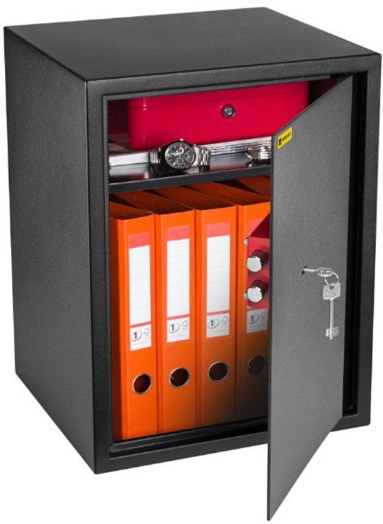 Brihard HomeSafe HV50K Hoge Meubelkluis met Sleutelslot 50cm Hoog 4mm Stalen Deur Zwart RAL 9005
