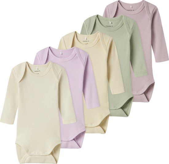 NAME IT NBNBODY 5P LS SOLID RIB NOOS Baby Bodies Unisex Lange mouw Katoen Effen Winsome Orchid (Set van 5)