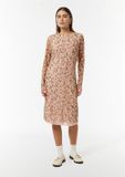 comma Gebloemde jurk met lange mouwen en ronde hals - Roze - Maat 38