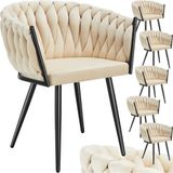 tectake® Set van 6 fluwelen eetkamerstoelen - Zandkleur
