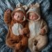 Poupée pour bébé double, 50 cm, avec tenue d'ours, corps en tissu, accessoires inclus