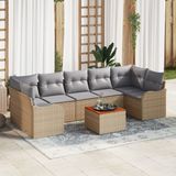 vidaXL 8-delige tuinbankset met kussens, beige, polyrotan, acacia, tuinbank, 2-zits