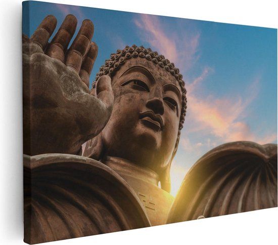 Artaza Canvas Schilderij Groot Boeddha Standbeeld Van Dichtbij - 120x80 - Foto Op Canvas - Wanddecoratie Woonkamer