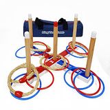 Werpspel Ring Toss Game Houten Quoits Throwing Tossing Game Set met draagtas (5 stuks Rope Rings + 10 stuks Plastic Rings