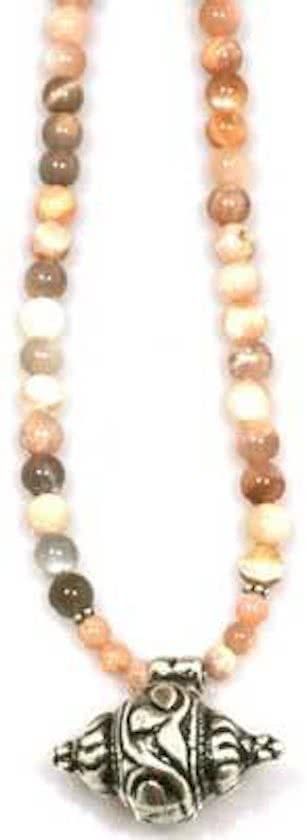 Heaven Eleven Sunstone Bead Necklace with Soapstone and Silver-Colored Bead