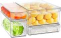 Boîte de rangement empilable sans marque avec couvercles - Lot de 4 - Bacs en plastique transparent pour congélateur et placard de cuisine