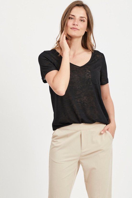 Object Objetessi Slub V-neck Noos Women's T-Shirt - Black - Size M