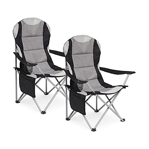Mondeer Campingstoelen - Set van 2 - Hoge Rugleuning - Klapstoelen - Donkergrijs