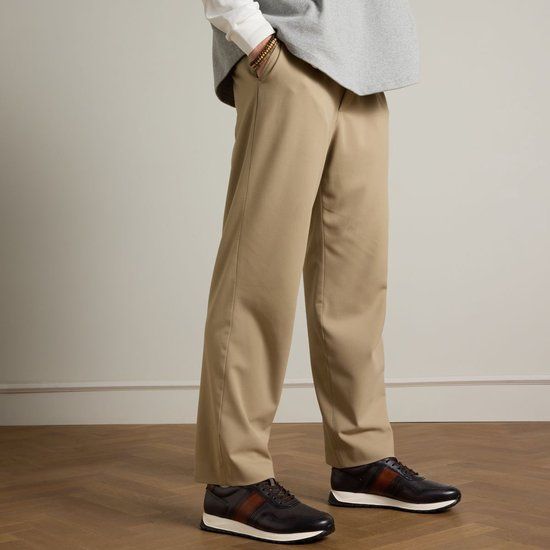 Manfield - Heren - Grijze leren sneakers - Maat 42
