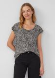 s.Oliver T-shirt V-hals Korte mouw Dierenprint Zwart Katoen
