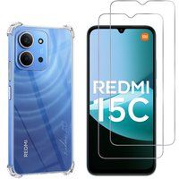 Phonillico® Schokbestendige Hoes voor Xiaomi Redmi 15C 4G met 2 Gehard Glas Schermbeschermers