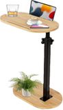 San Marque Bijzettafel van bamboe, 360° draaibaar, in hoogte verstelbaar 45-80 cm, mobiele salontafel met opbergmogelijkheden