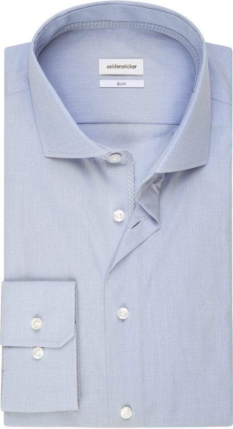 Seidensticker Slim Fit Overhemd Blauw Strijkvrij Katoen Boordmaat 42