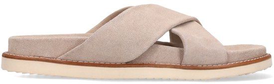 Manfield - Heren - Beige suède slippers - Maat 46