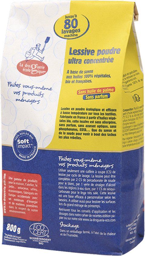 La droguerie Ecologique Supergeconcentreerd waspoeder - 50 wasbeurten - Gekleurde was - 0.80 l