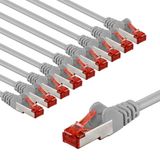 goobay 65997 CAT6 netwerkkabel in set van 10 / patchkabel afgeschermd S/FTP/CU Ethernet-kabel, PiMF, LSZH/Cat 6 kabel met 10 Gbits/grijs / 10x 5m