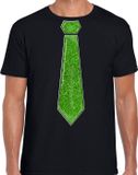 Bellatio Decorations Verkleed shirt heren - stropdas glitter groen - zwart - carnaval - foute party XXL