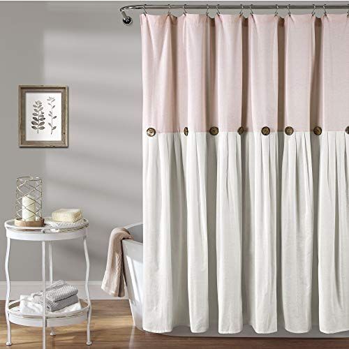 Lush Decor Linnen Button Douchegordijn - 72" x 72" - Blush & White