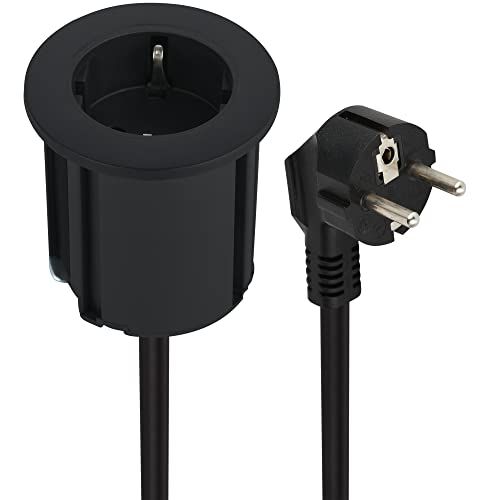Electraline 62564 Tafelblad Grommet Inbouwdoos - Schuko, 2M Kabel, D 54mm + Adapter