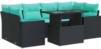 vidaXL - 7-delige Loungeset met kussens, poly rattan, acacia, zwart