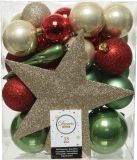 Decoris Kerstballen Set - 34-delig - Champagne/Rood/Groen - Kunststof