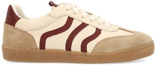No Stress - Dames - Beige sneakers met burgundy details - Maat 39