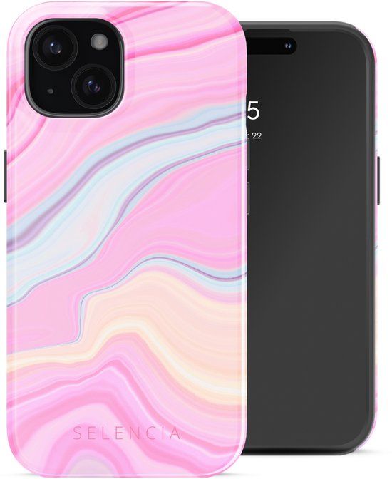 Selencia Hoesje - Geschikt voor Apple iPhone 15 - Backcover geschikt voor MagSafe - Pastel Lipstick Marble