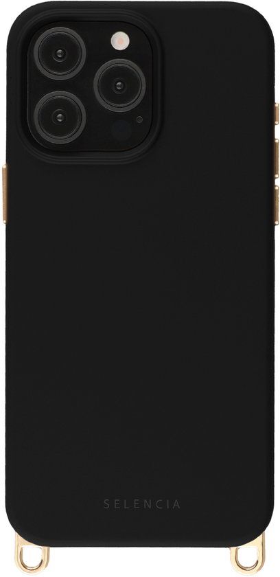 Selencia Hoesje - Geschikt voor iPhone 15 Pro Max - Rivièra geschikt voor MagSafe Backcover met afneembare haakjes - Velvet Black