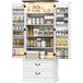 Buffet Haut Cuisine Blanc Led Armoire De Cuisine 2 Portes Tiroirs Étagères Réglables 76x39,5x183cm