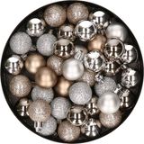 Merkloos / Sans marque Billiet - Vanlaere Kerstballen mix - Set van 40 stuks - Kunststof - Champagne en Zilver - 3 cm