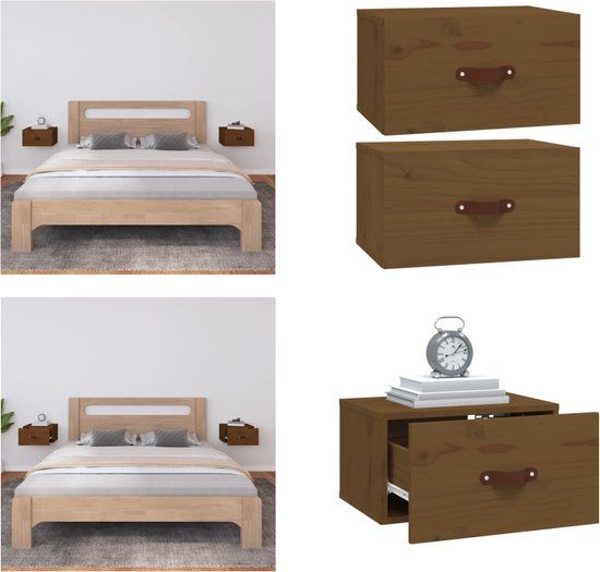 vidaXL Nachtkastjes - 2 stuks - Wandgemonteerd - 40x29,5x22 cm - Honingbruin